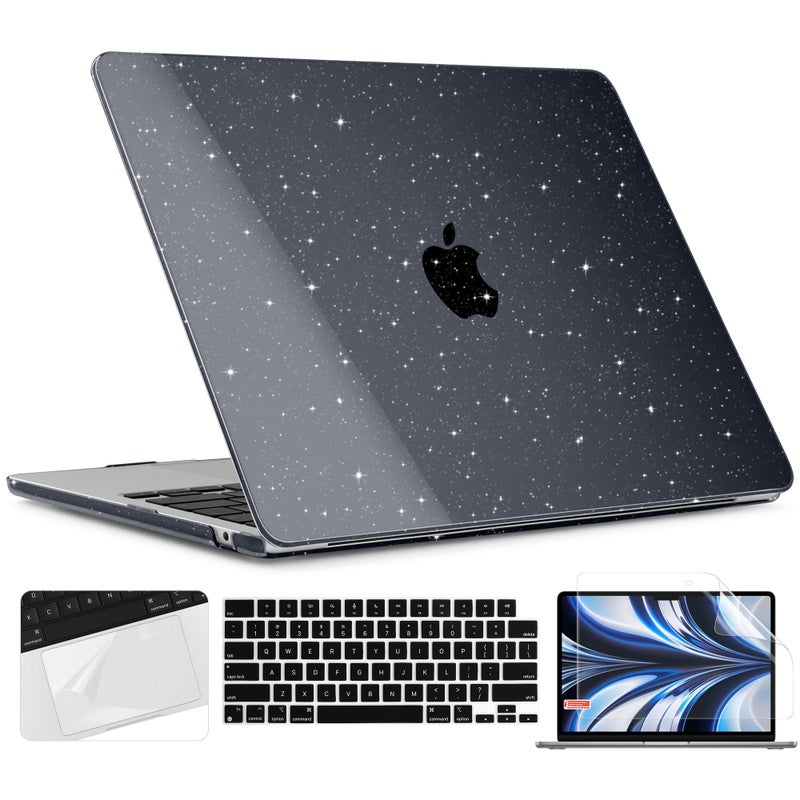TWOLSKOO for M3 MacBook Air 13.6 Inch Case 2022 2023 2024 Release A2681 M2 A3113  Glitter Bling Hard Shell Cover with Trackpad Film & Keyboard Cover & Screen Film for MacBook Air 13.6""  Star Black - Image 1
